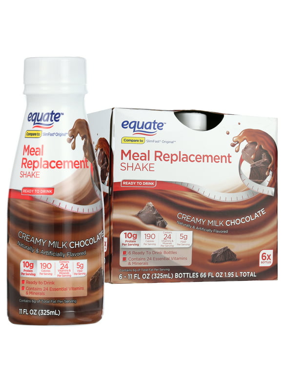 Equate Meal Replacement Shake, Creamy Milk Chocolate, 11 fl oz, 6 Ct