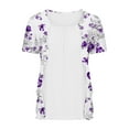 thumbnail image 5 of Pincandy Women's Short Sleeved Printed Round Neck Loose Fitting Summer 2025 Short Sleeve Shirts Tunics Square Neck Casual Loose Blouses,Purple,5XL, 5 of 5