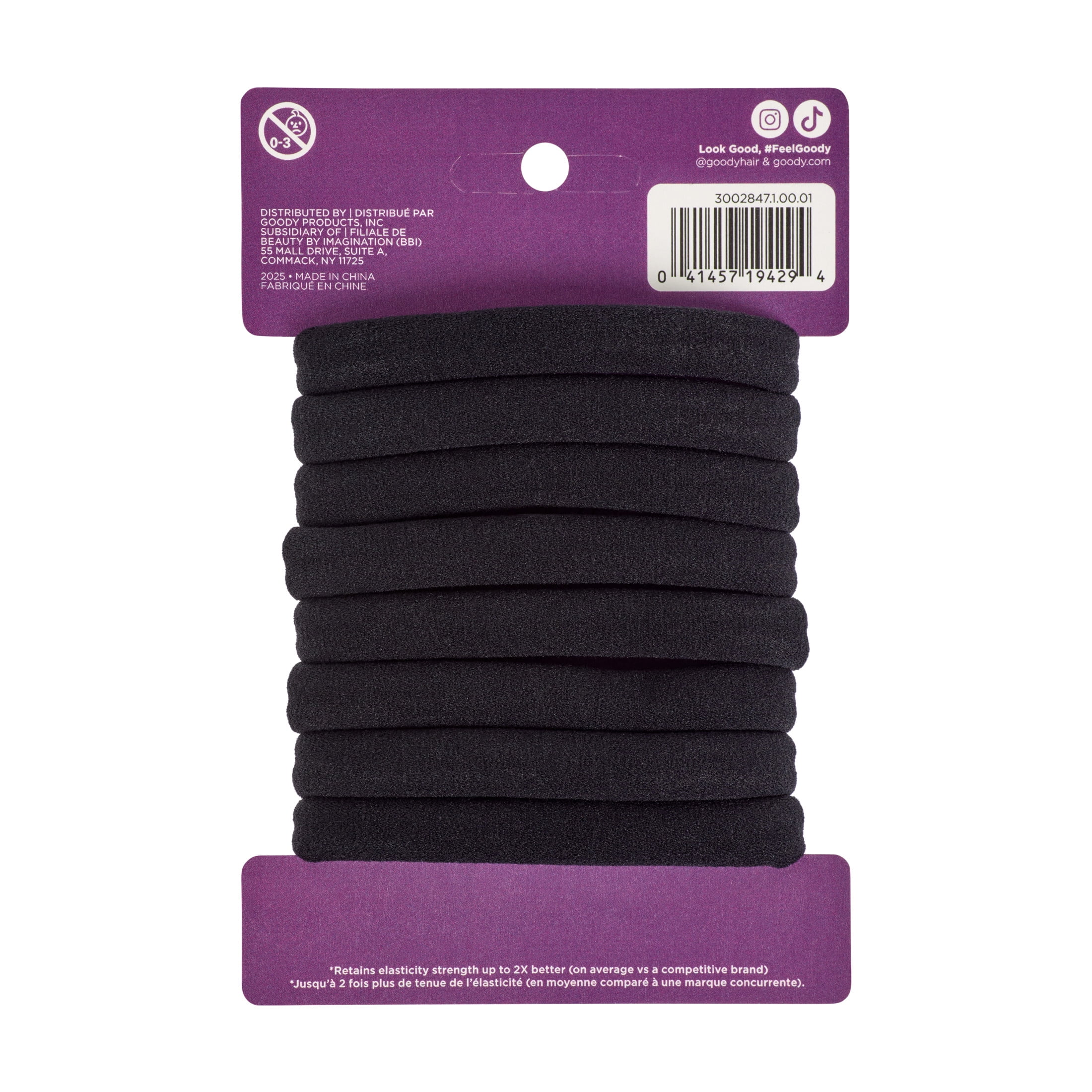 Goody ComfortFlex Ouchless Black Seamless Elastics, No-Slip Grip