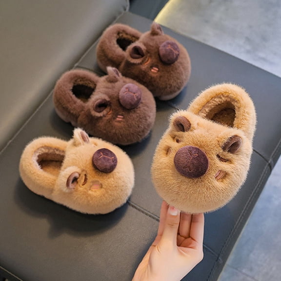 Miluxas Kids Slippers Boys Girls Warm Soft Plush House Slippers Big Little Kids Non-Slip Winter Home Shoes for Indoor Coffee 2(35)