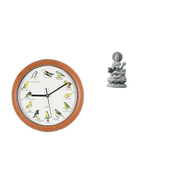 Reloj de pared,Reloj de pared con pájaro cantor Relojes de pared con pájaros,Estatua de Guan Yin,Estatua de Guan Yin para decoración del hogar.,Escultura de Kuanyin,figurita,decoración