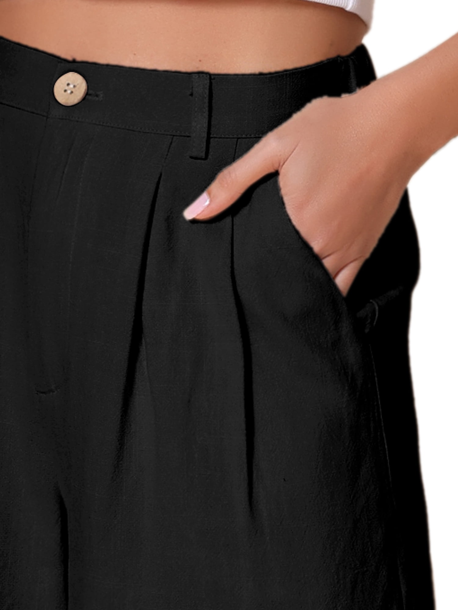 DARING DIVA Women's Linen Summer Bermuda Shorts Large Black