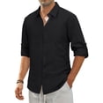 thumbnail image 4 of GENTS BLISS Men Linen Shirts Long Sleeve Button Down Shirts for Men Roll-up Solid Shirts with Pocket, 4 of 14