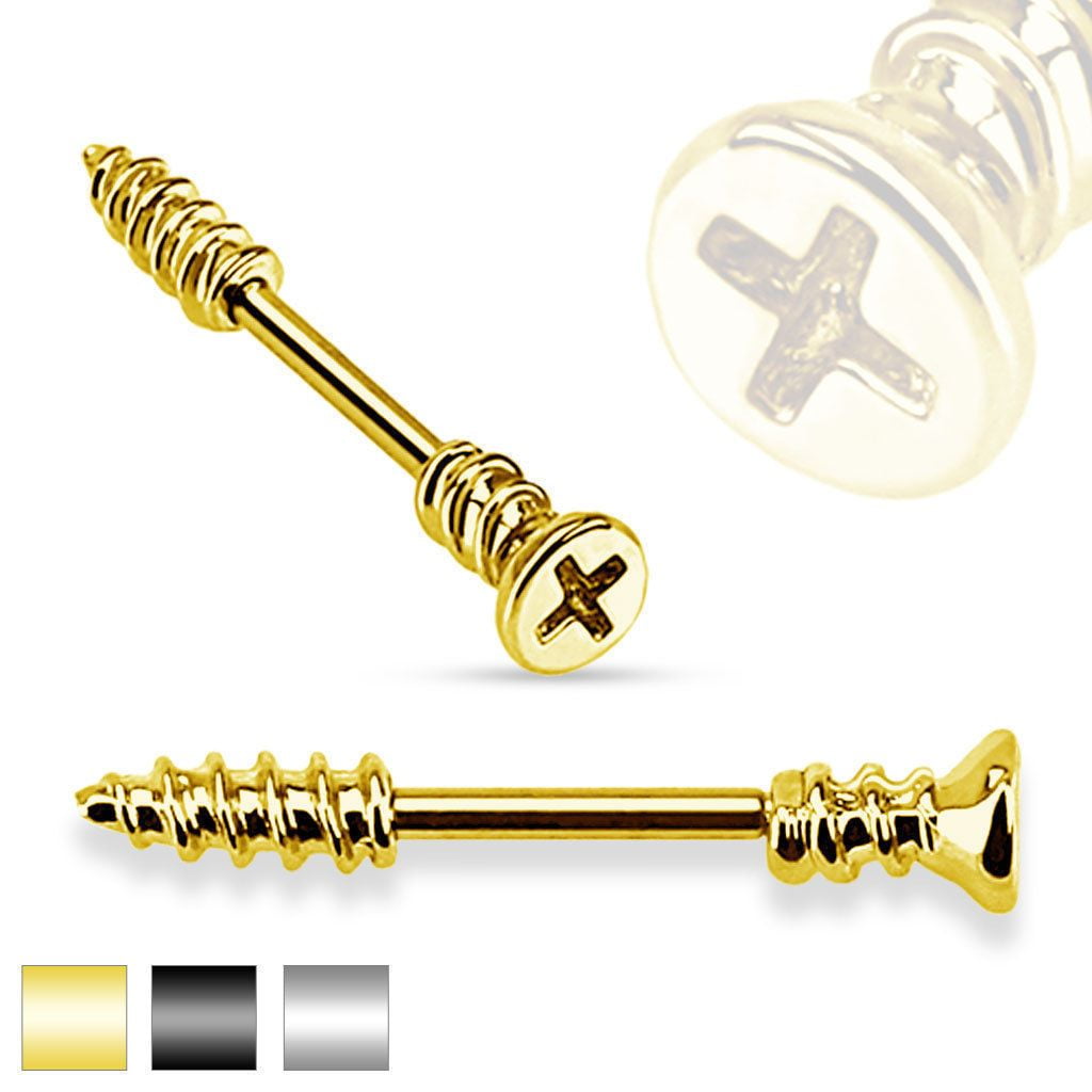 Screw Shaped Nipple Barbell Rings 14G Sold in Pairs
