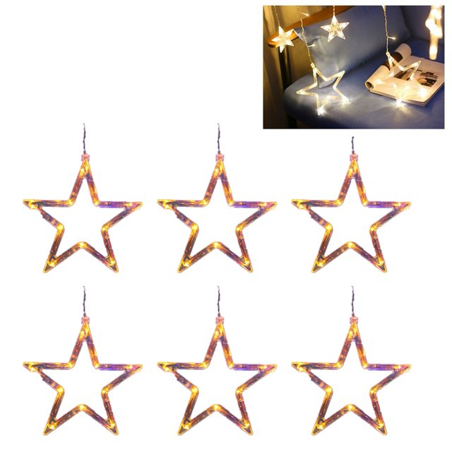 Cadena de luces de cortina ANGGREK LED Forma de pentagrama 12 piezas