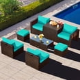 thumbnail image 1 of Gymax 8PCS Patio Rattan PE Wicker Conversation Set All-Weather Furniture Set w/ Cushions Turquoise, 1 of 8