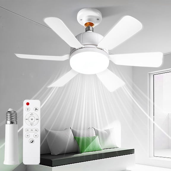 Taotique Socket Fan Light with Remote, Portable Ceiling Fans with Lights for Bedroom, Kitchen, Living Room, 3 Color Stepless Dimming