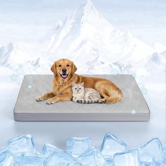 Tivray Cooling Dog Bed, 44" x 32" Orthopedic Dog Beds Large Sized, Waterproof Self-Cooling Pet Mat for Summer with Removable Washable Cover, Egg Crate Foam, Anti-Slip Bottom, Non-Gel, Gray