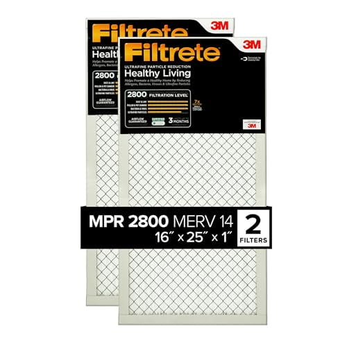 Filtrete 16x25x1 Air Filter, MPR 2800, MERV 14, Healthy Living Ultrafine Particle Reduction 3-Month Pleated 1-Inch Air Filters, 2 Filters