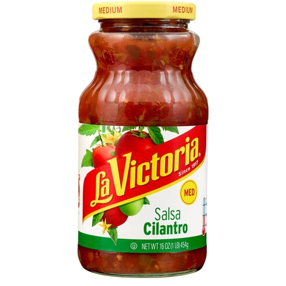 LA VICTORIA Medium Salsa Cilantro Mild, Shelf-Stable, 16 oz Glass Jar
