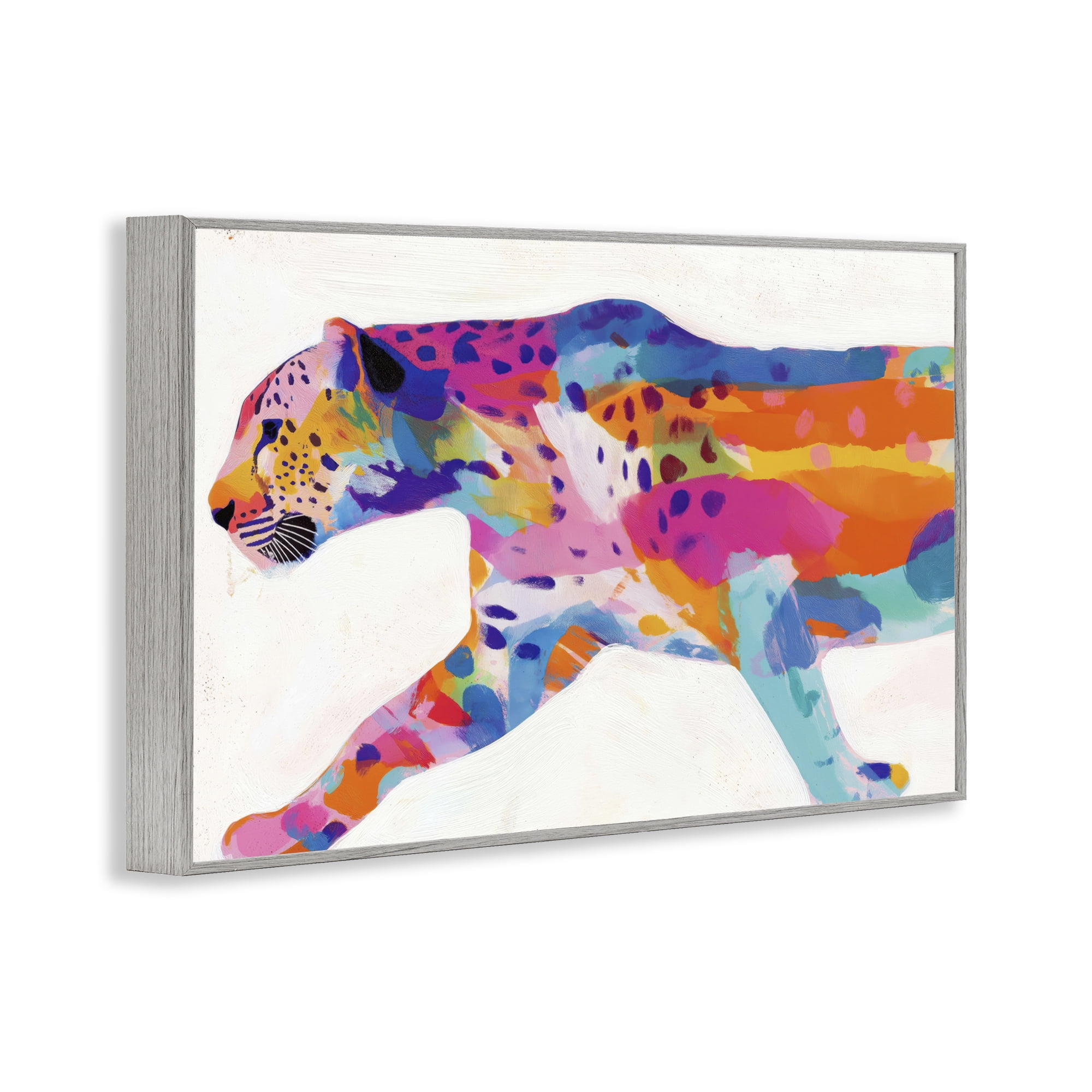 Stupell Industries Vibrant Hued Cheetah In Motion Gray Framed Giclee Art, design by Chromatic Storm Studio