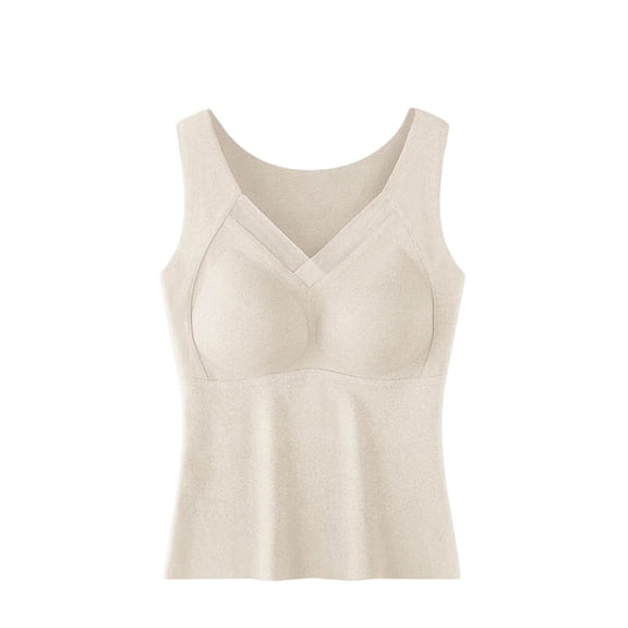 Hurxie Women's Tank Tops Sleeveless Underwear Camisole Base with Built in Bra,1 Piece Beige ,M