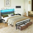 thumbnail image 3 of LUXOAK Full Platform Bed Frame with LED Lights, Storage Headboard and Leather Upholstery, Brown, 3 of 7