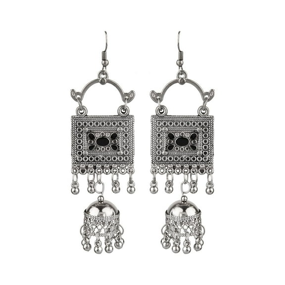Efulgenz Boho Vintage Antique Tribal Indian Oxidized Silver Dangle Statement Hook Earrings Jewelry Set