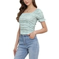 thumbnail image 4 of INSPIRE CHIC Women's Ruched Front Floral Print Short Sleeve Cropped Top Cyan M, 4 of 6