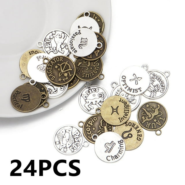 24 piezas colgante retro para hombre acabado semi- constelación joyería del zodiaco manualidades para joyas collares pendientes pulseras perfecl Dijes para hacer joyas