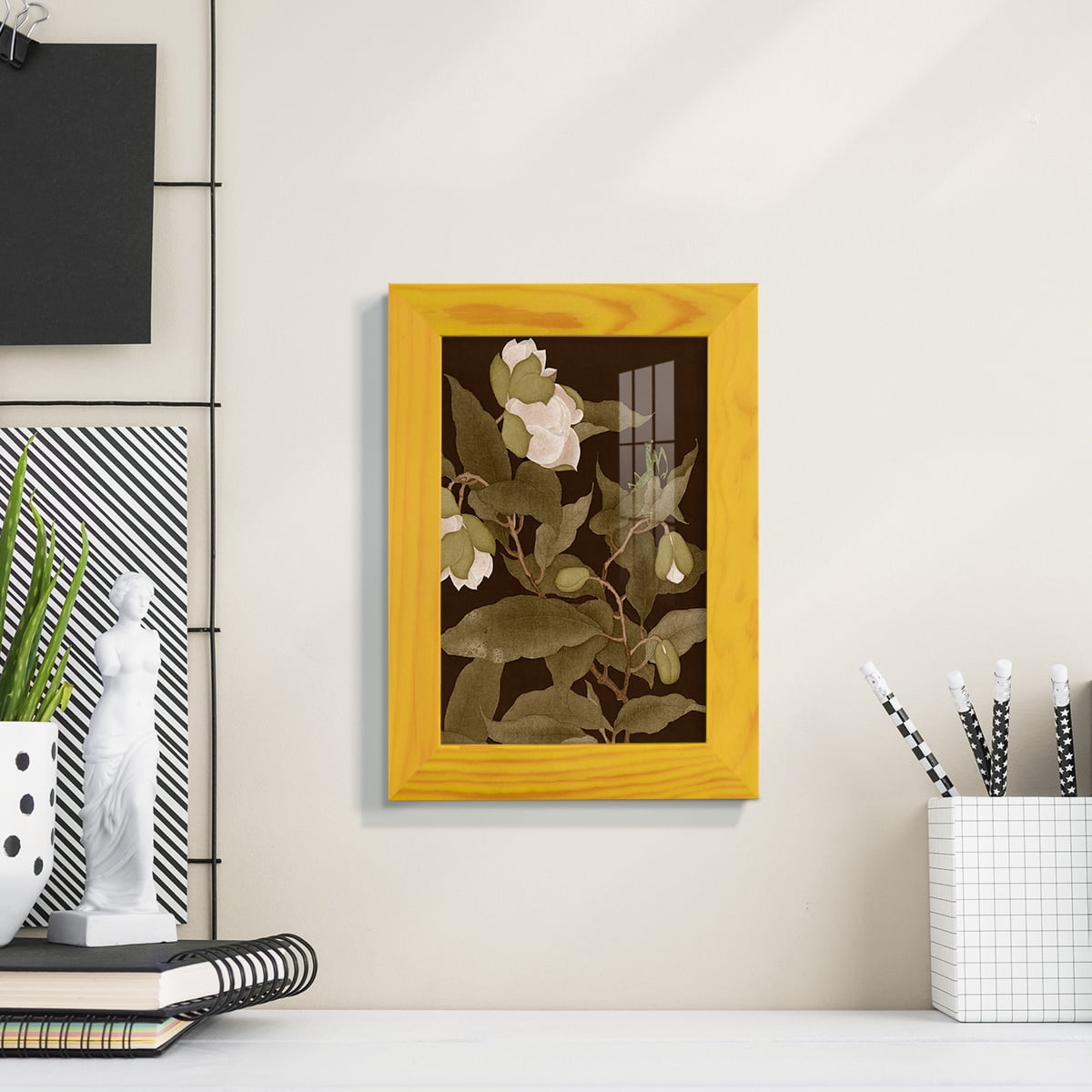 Asian Brocade I - Framed Print w/glass - Sunflower Yellow