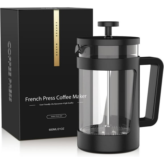 RAINBEAN French Press Coffee Maker, 4 Cup Cafetiere, Perfect for Coffee Lovers, Maximum Flavor Brewer with Stainless Steel Filter, 24 oz/600 ML