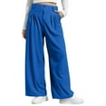 thumbnail image 2 of CQONEPT Womens Casual Pant Wide Leg Baggy Pleat Pant High Waist Office Slacks Comfy Trendy Trousers with Pocket Blue XL, 2 of 6
