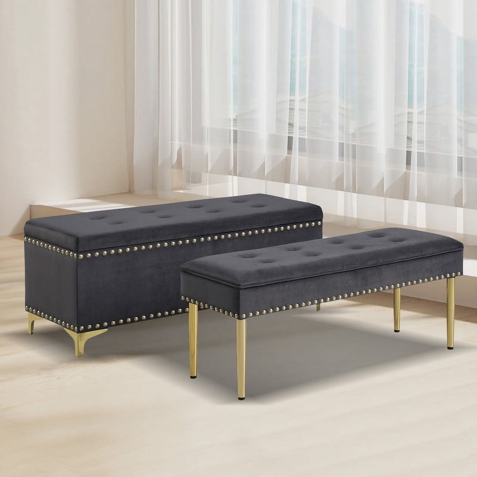 Aukfa 2-in-1 48 Inches Storage Ottoman Benches Set, Upholstered Storage Chest, Footrest for Living Room, Bedroom, Entryway, Dark Gray