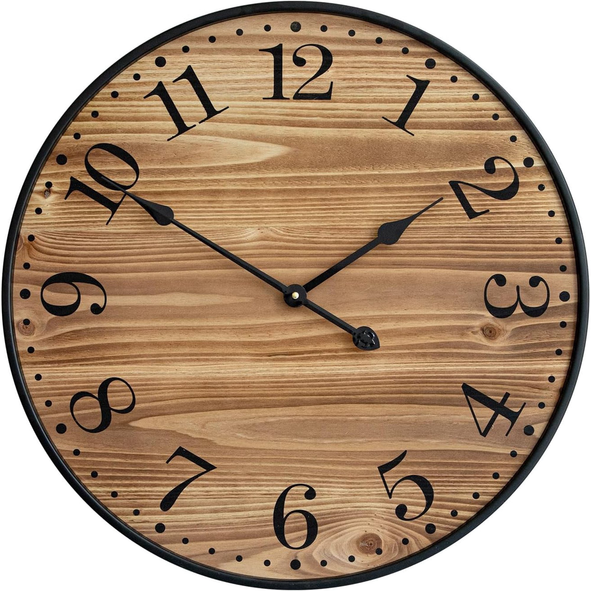 MODE HOME 24 Inch Large Farmhouse Wall Clock, Silent Non-Ticking Wood and Metal Decorative Clock, Rustic Dark Brown Round Wall Clock for Living Room, Kitchen, Bedroom