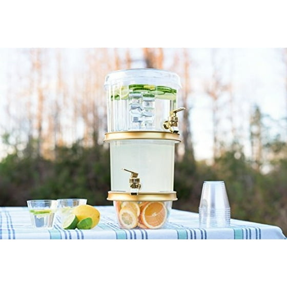 Adorn Crystal Clear 2 Tier Decorative Drink Dispenser 3 Ice Adorn Crystal Clear 2 Tier Decorative Drink Dispenser 3 Ice Chambers And Gold Plated Faucets Stylish Lid Cover Cup Tray Com