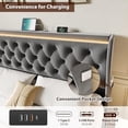 thumbnail image 5 of Queen/King LED Platform Bed Frame with Charging Station, Velvet Upholstered Bed Frame with Button Wingback Headboard, Metal Frame with No Box Spring Needed, Gray, 5 of 6