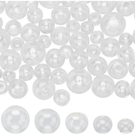 120Pcs Glass Globe Beads Empty Glass Beads 10mm 12mm 14mm 16mm 18mm Half Hole Hollow Clear Ball Charms Round Wish Bottle Pendants Charms Earrings Wind Chime DIY Crafts