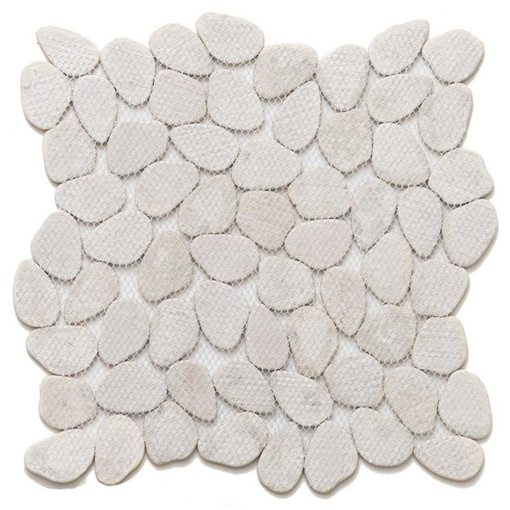 The Tile Life Recycled Cenote Pebble 13" x 13" Crema Matte Glass Mosaic Tile 1 Sheet