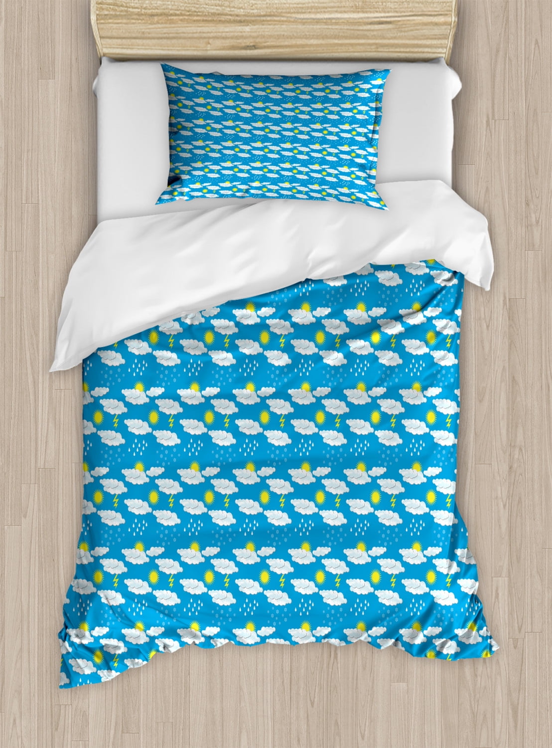 Blue and Yellow Twin Size Duvet Cover Set, Day Time Meteorology Snow