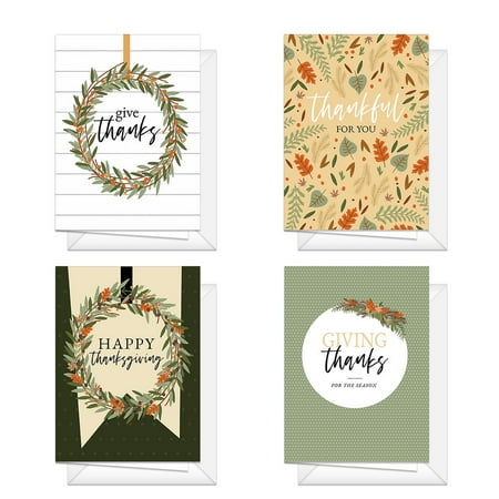 Modern Farmhouse Thanksgiving Greeting Cards / 24 Rustic Autumn Note Cards / 4 Classic Illustrated Fall Designs / 4 5/8" x 6 1/4" Card Pack