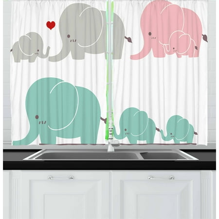 Seafoam Living Room Set Nursery Curtains 2 Panels Set, Family Love Theme Cute Sweet Elephants Mother's Day Theme Baby Children, Window Drapes for Living Room Bedroom, 55W X 39L Inches, Seafoam Pale Pink Gray, by Ambesonne ()