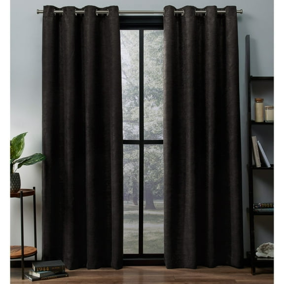 Exclusive Home Curtains Oxford Textured Sateen Room Darkening Blackout Grommet Top Curtain Panel Pair, 52x63, Espresso