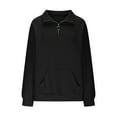 thumbnail image 5 of HVOBTTY Women's Long Sleeved T Shirt, Fall and Winter Tops for Women, Women's Solid Color Long Sleeve Stand Collar Half Zipper Loose Lightweight Sport Top Black, Black, 5 of 5