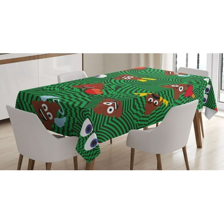 

Poop Emoji Tablecloth Pile of Poo Characters Curious Eyes on Psychedelic Fun Stripes Back Rectangular Table Cover for Dining Room Kitchen Decor 60 X 84 Fern Green Pale Redwood by Ambesonne