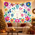 thumbnail image 3 of Three Cream Rabbits Set Against White Background, Whimsical Folk Art for Animal Lovers, Floral Decor Art, Holiday Gift Tapestry Wall Hanging for Bedroom and Dorm, 3 of 7