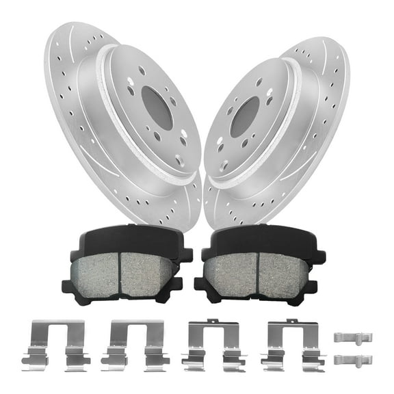 Aurogenix Rear Brake Kit Replacement for 2011-2017 Honda Odyssey 2009-2015 Honda Pilot 2007-2013 Acura MDX,Drilled Brake Rotors & Ceramic Brake Pads Geomet Coated, 333.8mm 13.1in