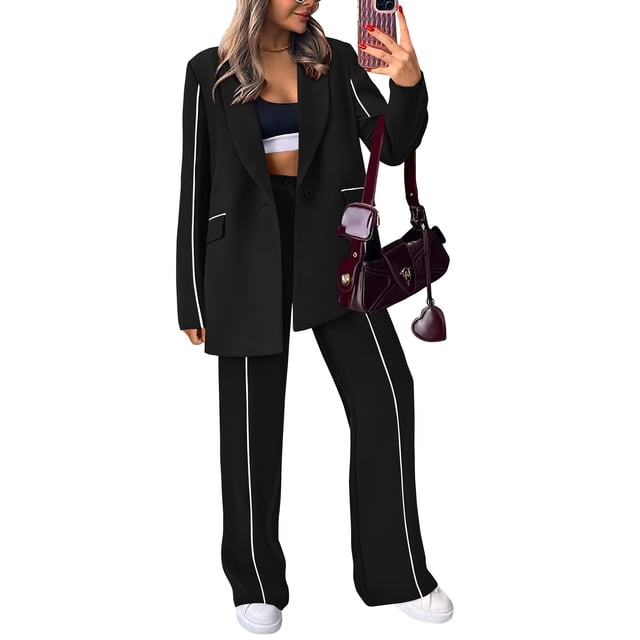 Conjunto PRETTYGARDEN Blazer Oversize y Pantalones Palazzo Negros Talle M