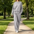 thumbnail image 2 of Ashirexll 2 Piece Sets for Women Long Sleeve Round Neck Top with Wide Leg Pants Pocket Casual Outdoor Loose Set, 2 of 6