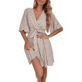thumbnail image 3 of B91xZ Robes d'Anniversaire pour Femmes Robe Col Rond Manches Courtes Robe Pull avec Poches, Kaki TG, 3 of 5