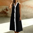 thumbnail image 6 of Women's Summer Midi Dress Ruffle Trim V Neck A Line Sundress Sleeveless Casual Beach Vacation Dresses Black,L, 6 of 9