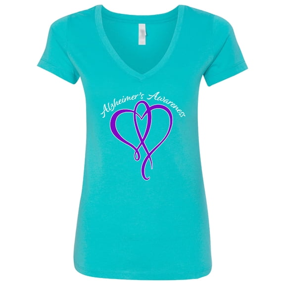 Inktastic Alzheimer's Awareness Purple Ribbon Heart Women's V-Neck T-Shirt