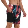 thumbnail image 2 of Yiaed Red Flame Wolf Head Print Mens Swim Trunks Bathing Suit Compression Liner Beach Swim Shorts Swimwear Quick Dry Zipper Pocket No-Chafing Board Short-Medium, 2 of 6