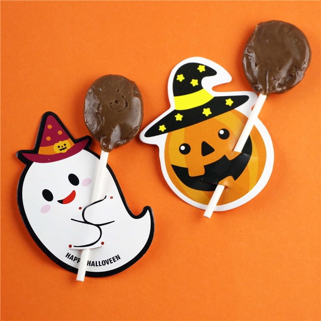 Paquete de dulces de Navidad y Halloween, 100 Uds., soporte para piruletas de calabaza fantasma, decoración de galletas, regalo para ni?os, suministros de bricolaje para el hogar ZefeiWu 8390614302297