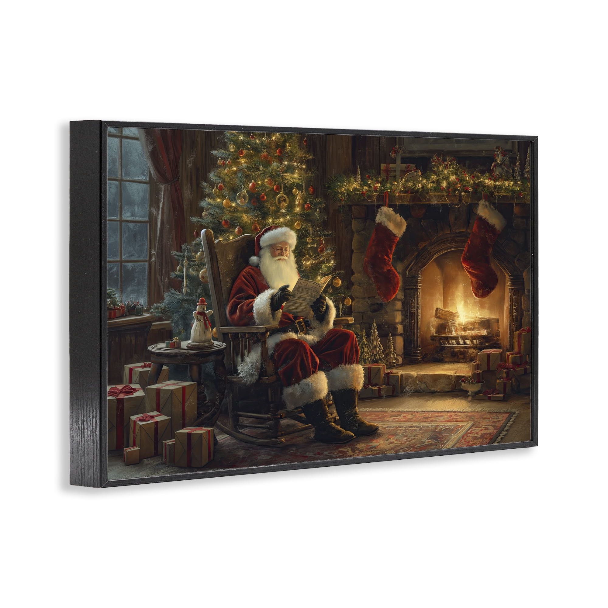 Stupell Industries Santa Claus by Fire Holiday Painting Black Framed Art Prints Wall Art, 24 x 16