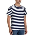 thumbnail image 2 of Bixox Men's Navy Blue And White Stripes Printed Short Sleeve Skinny Athletic T-Shirt, 2 of 6
