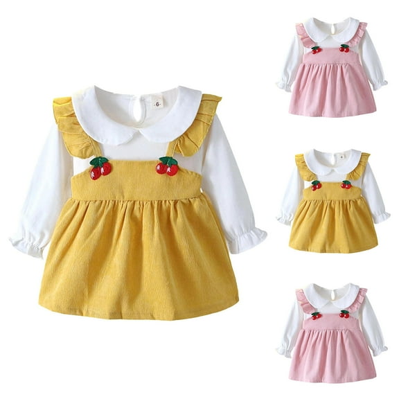 Bovxnpu Kids Toddler Fall Outfits Winter Clothes, Girl Corduroy Suspender Dress Long Sleeve Toddler Fall Winter Outfits Ruffle Dress