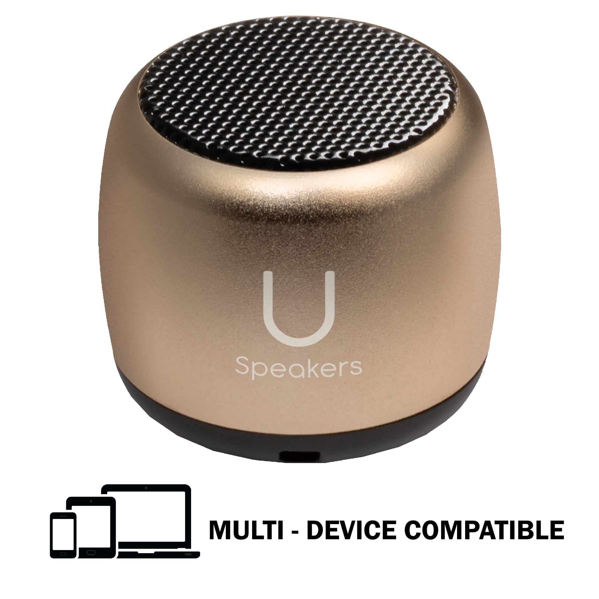 Fashionit U Speakers Micro Bluetooth Computer Speaker 2-Pack Bundle with Matching Speaker, Built-In Mic & Selfie Remote Control, for Workspace, Desktop, Laptop, Mobile, Tablet, PC - Gold