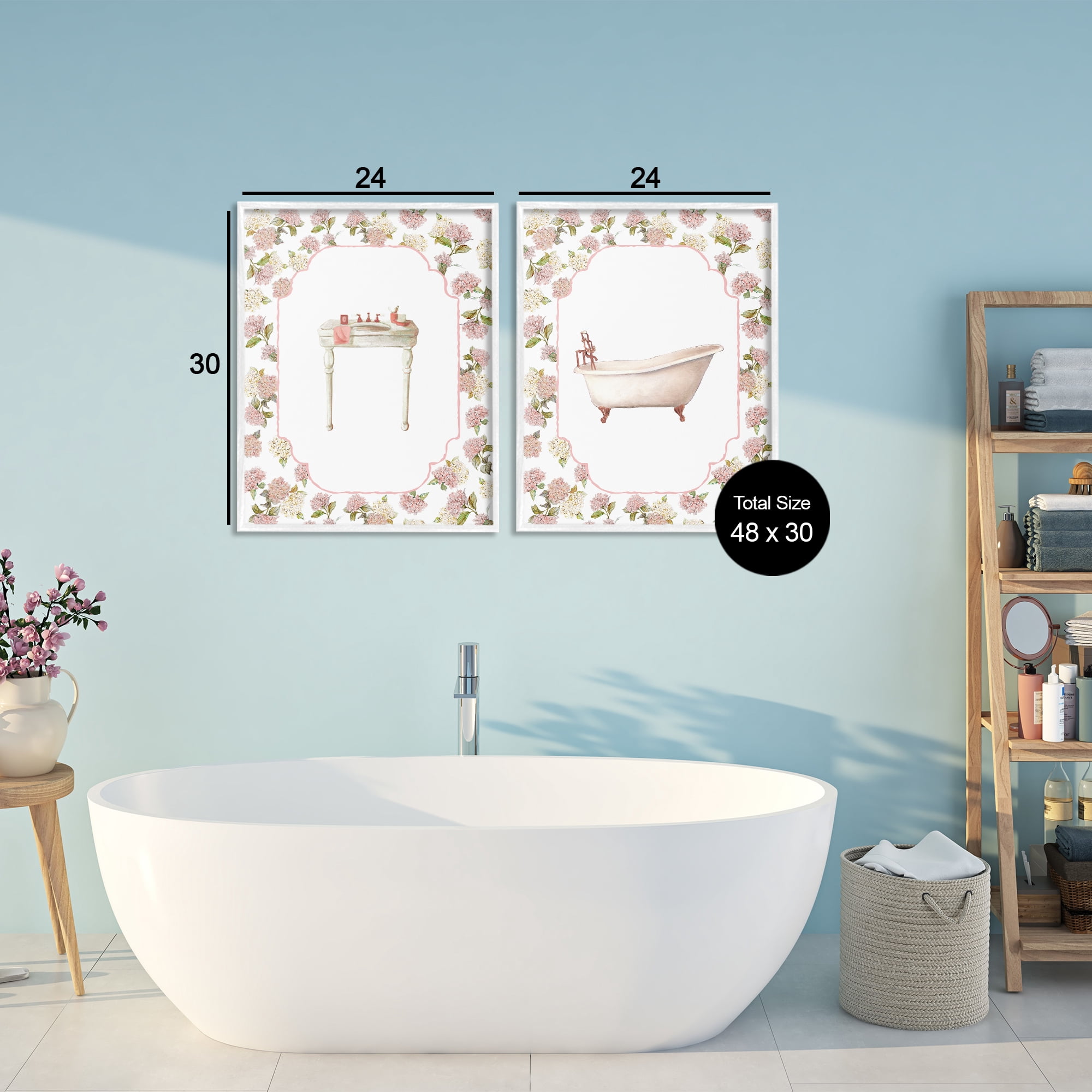 Stupell Industries Elegant Hydrangeas Bathroom 2 Piece White Framed Giclee Art Set, design by Carol Robinson