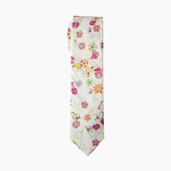 Pastel Accented Vivid Floral Tie, Groomsmen Necktie, Wedding Dress Necktie